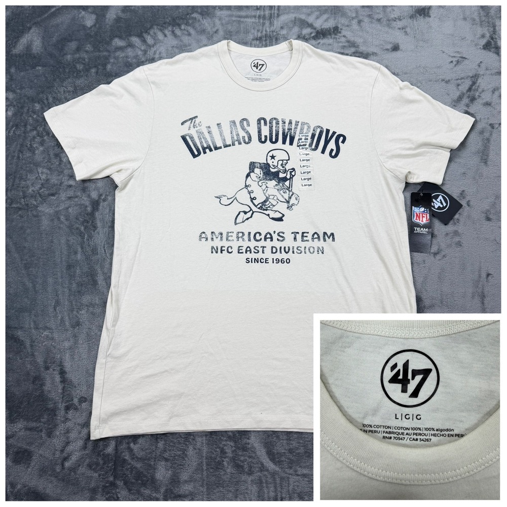 NWT 47 Brand Dallas Cowboys Shirt Mens Large Cream NFL Americas Team Graphic Tee